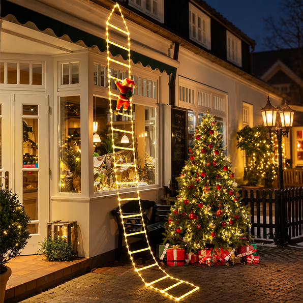 Escada de Natal com Papai Noel e LED, 8 Modos