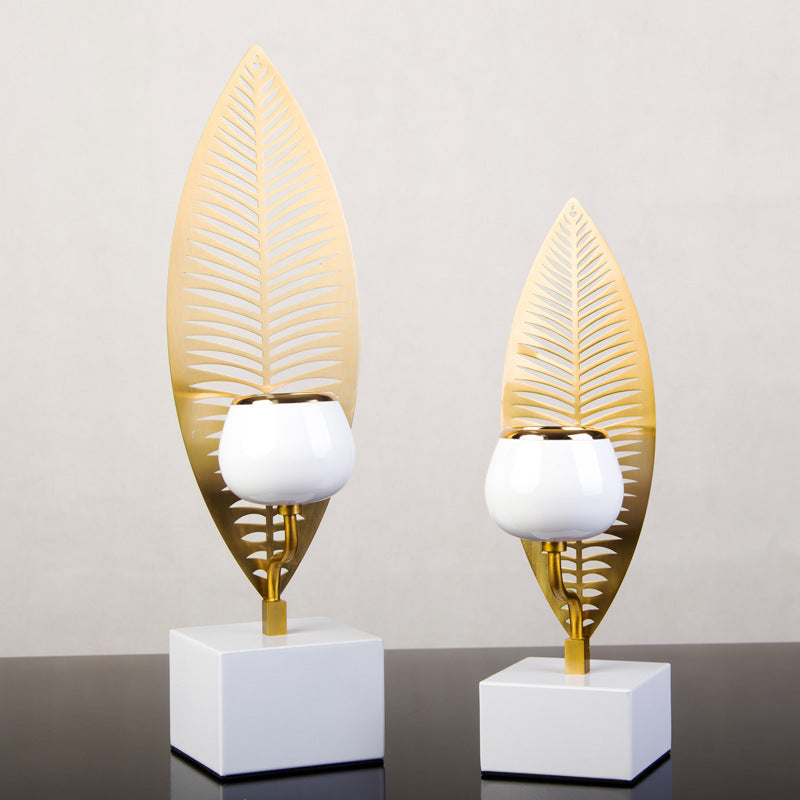 Retro folha de ferro castiçal castiçal metal planta folhas candelabro mesa peça central decoração para casa