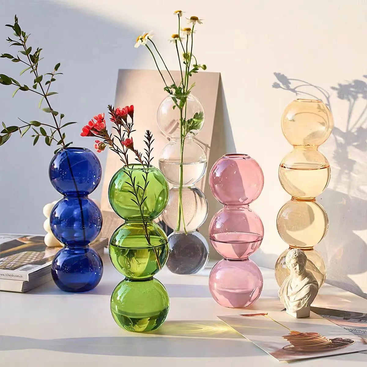 Vaso de bolhas de vidro nórdico-plantador hidropônico transparente para decoração de mesa de casa, ideia de presente simples e fofa e decoração de arranjo de flores