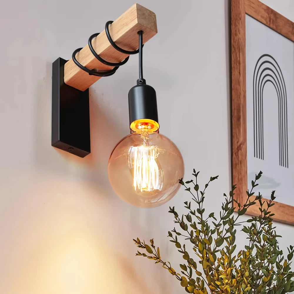Retro madeira conduziu a lâmpada de parede e27 220v 110v industrial noite loft luminárias sala ao vivo lâmpada cabeceira decoração para banheiro restaurante