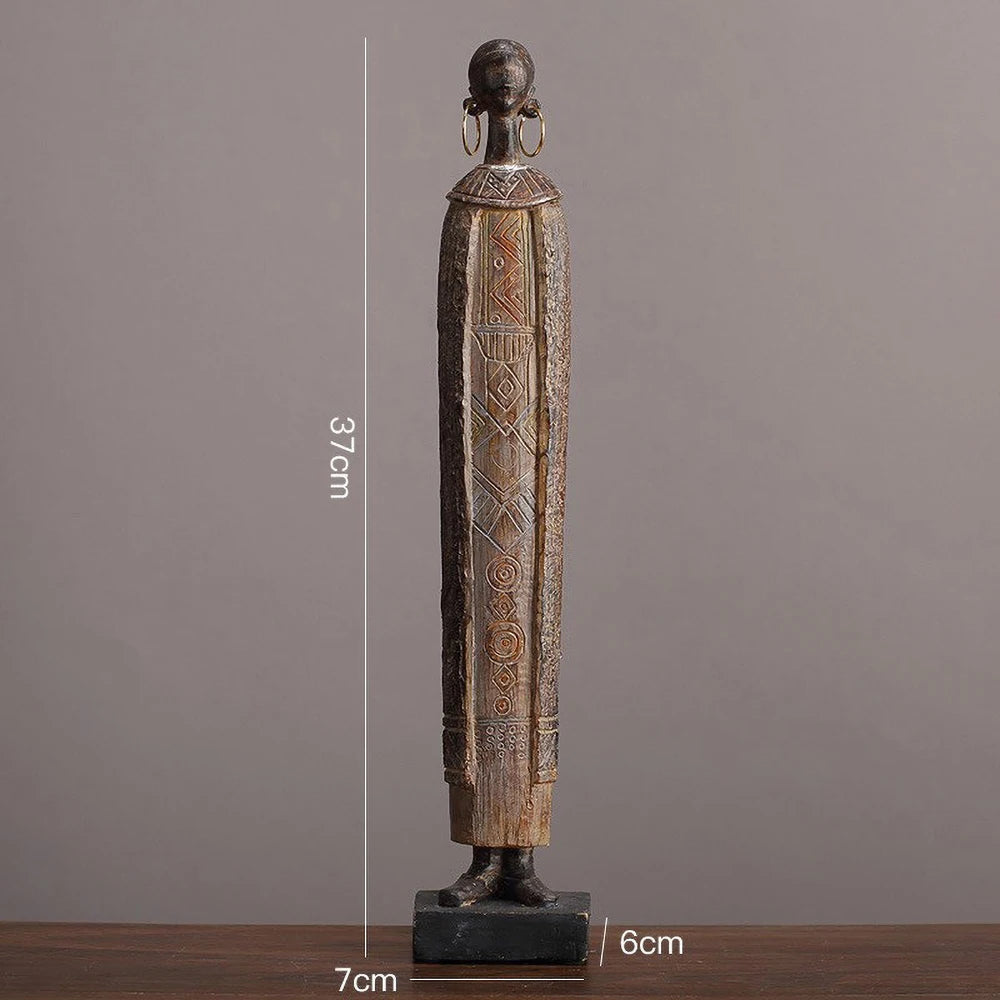 Estátua de mulher tribal africana feita à mão - escultura de arte em resina com contas tradicionais, decoração cultural de casa, estatueta colecionável