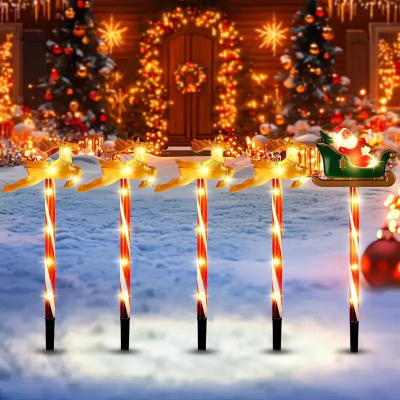 5 pc/set solar papai noel & elk luzes do jardim ao ar livre à prova dwaterproof água lâmpadas do gramado decoração iluminação de paisagem para o natal, festival