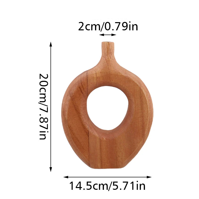 Vaso de madeira sólida estilo nórdico, vaso de flores com design de rosquinha, recipiente de arranjo de flores secas, ornamento, mesa de sala de estar, decoração de casa, 1 peça
