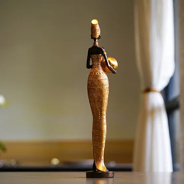 Resina Pintada Decoração Estátua Preta, Mulheres Africanas Segurando Potes De Cerâmica, Itens Da Coleção Desktop, Figurinhas Retro, Casa E Quarto