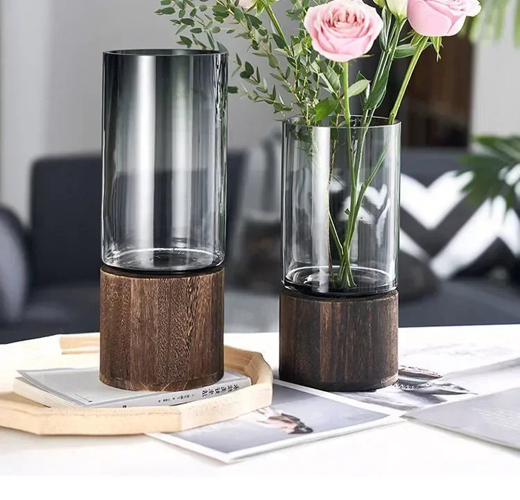Vasos simples europeu hidropônico planta casa sala de estar mesa inserida flor base madeira vaso vidro transparente decoração casa