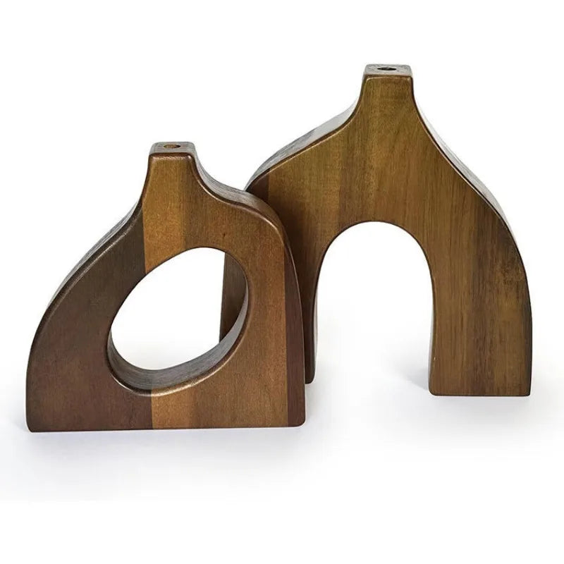 Suporte de flores de mesa de madeira maciça nórdica 2 tamanhos com vaso de madeira de acácia mesa criativa para decoração de arranjo de flores