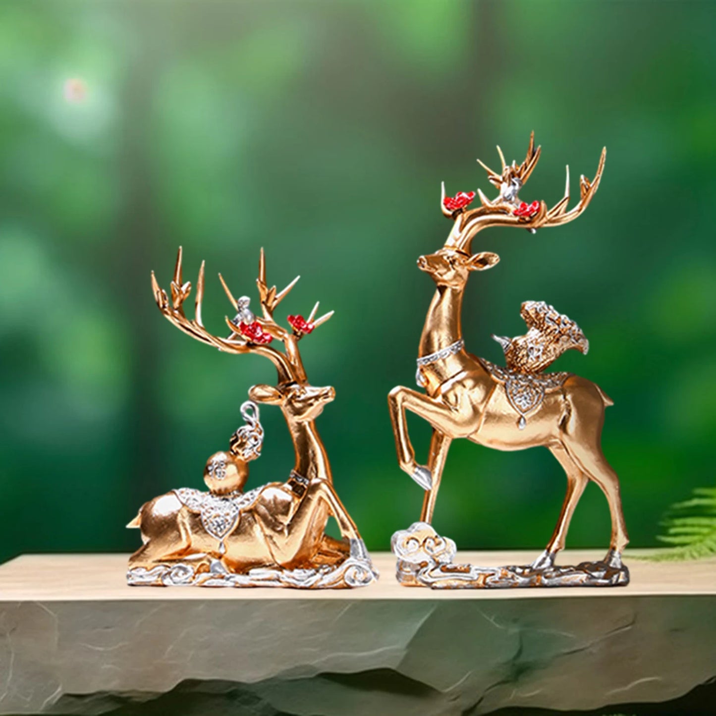 Resina Rena Escultura para Estante Gabinete, Elk Arte Artesanato, Sala de Estar, Decoração Dia Dos Namorados, Lareira, 2Pcs
