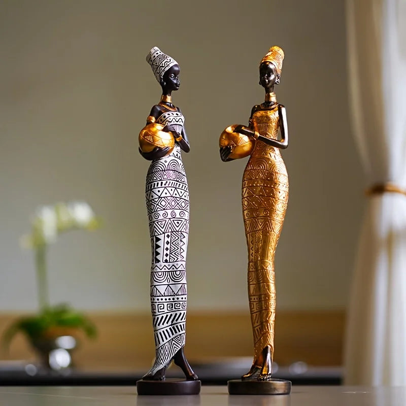 Resina Pintada Decoração Estátua Preta, Mulheres Africanas Segurando Potes De Cerâmica, Itens Da Coleção Desktop, Figurinhas Retro, Casa E Quarto