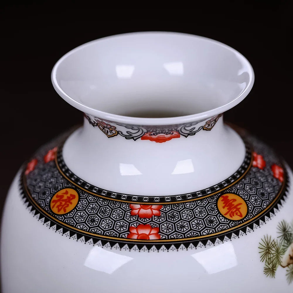 Vaso de cerâmica jingdezhen, vasos de flores tradicionais chineses, decoração de sala de estar, superfície fina e lisa, artigos de decoração