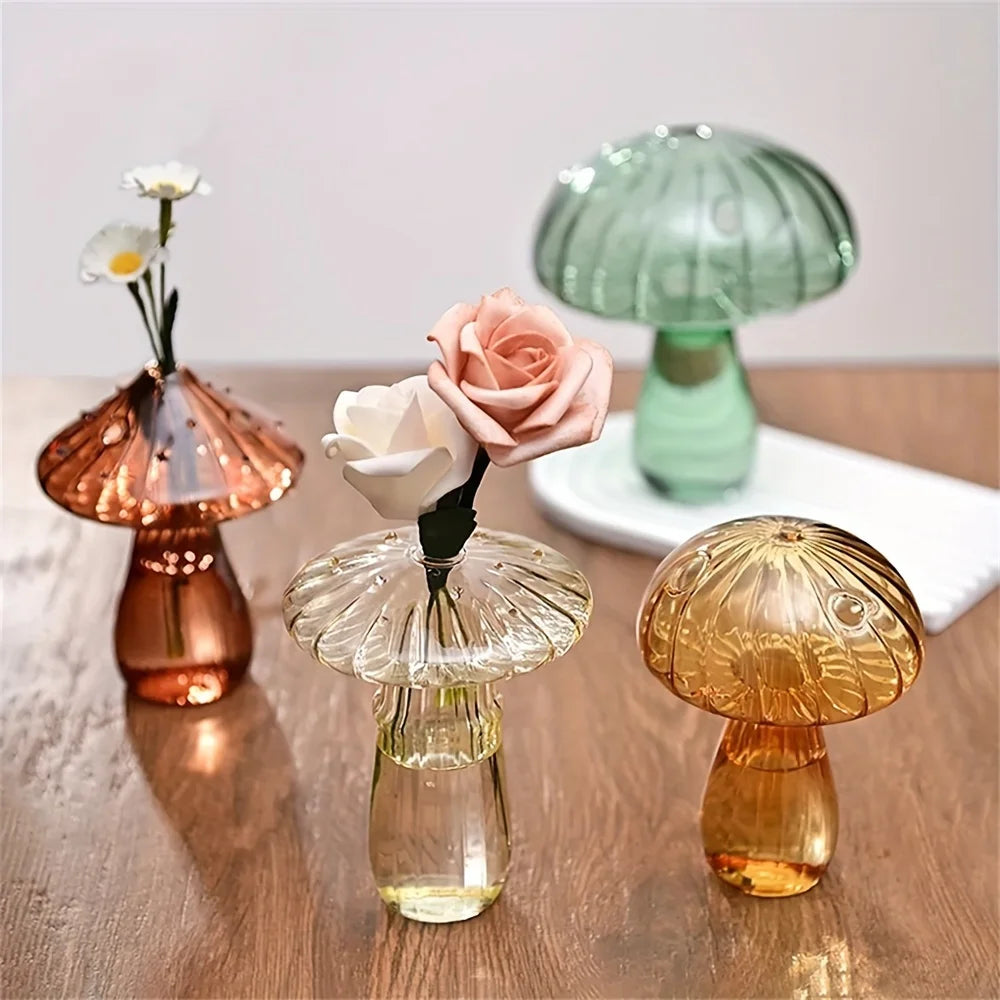 Vaso de cogumelo colorido de vidro, estilo nórdico, decoração de casa, planta hidropônica, arranjo de flores, ornamento, decoração de mesa