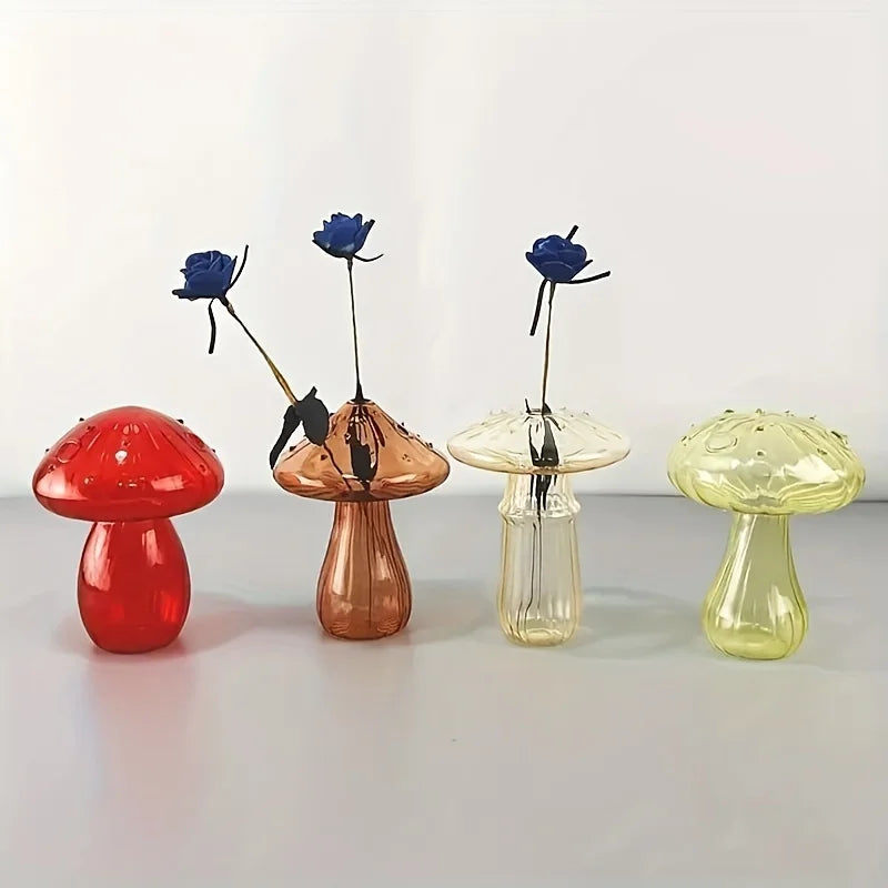 Vaso de cogumelo colorido de vidro, estilo nórdico, decoração de casa, planta hidropônica, arranjo de flores, ornamento, decoração de mesa