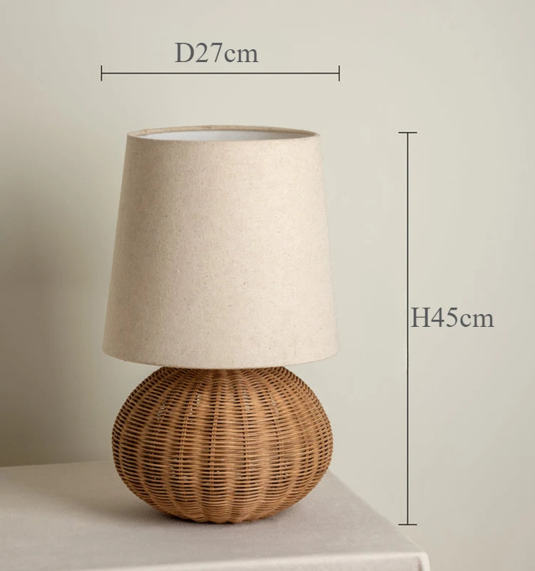 Japonês rattan lâmpada de mesa tecido abajur luzes led para sala estar decoração sofá quarto cabeceira noite suporte luminárias