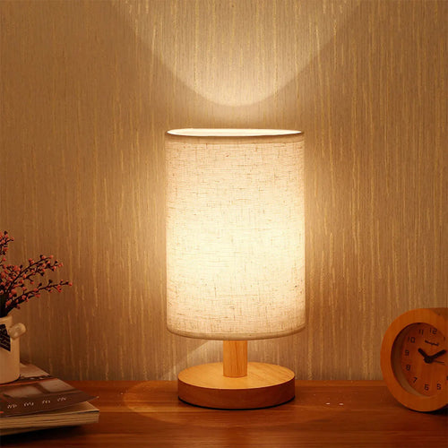 Usb lâmpada de cabeceira luzes da noite lâmpada de mesa para o quarto lâmpada de mesa de madeira luz da noite com cilindro sombra da lâmpada decoração da sua casa