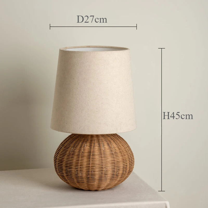 Japonês rattan lâmpada de mesa tecido abajur luzes led para sala estar decoração sofá quarto cabeceira noite suporte luminárias