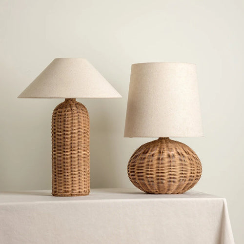 Japonês rattan lâmpada de mesa tecido abajur luzes led para sala estar decoração sofá quarto cabeceira noite suporte luminárias