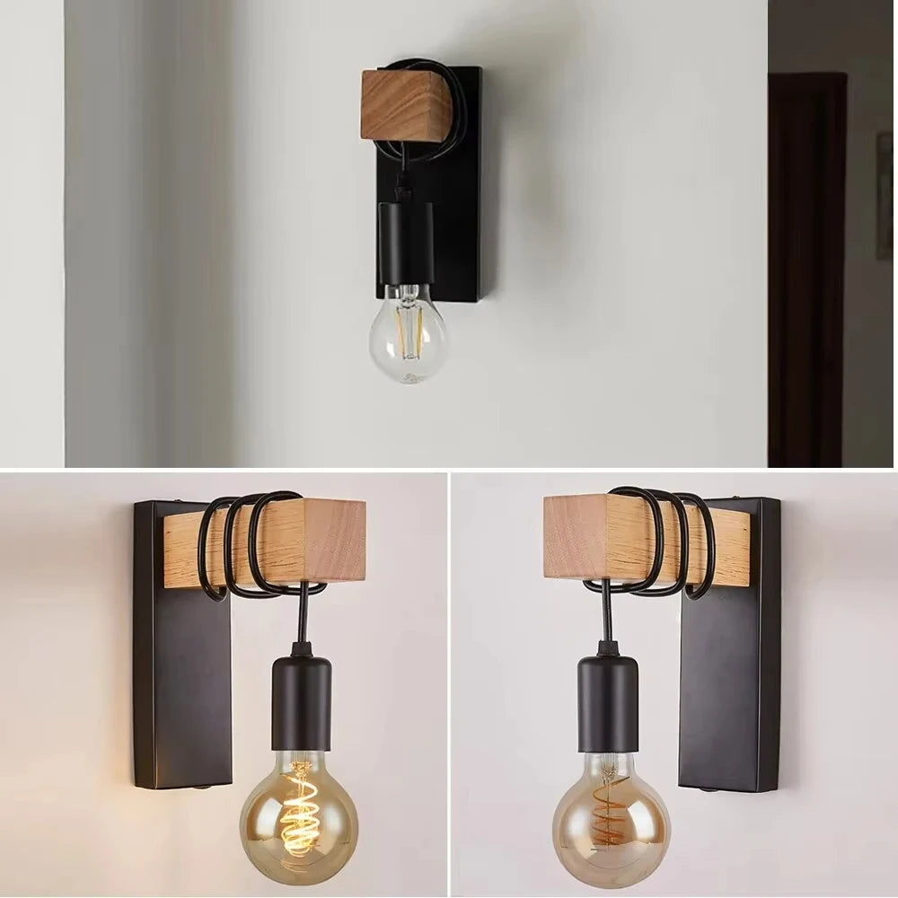 Retro madeira conduziu a lâmpada de parede e27 220v 110v industrial noite loft luminárias sala ao vivo lâmpada cabeceira decoração para banheiro restaurante