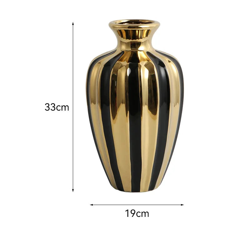 Vaso Cerâmico Luxo | Preto e Dourado com Estilo Elegante