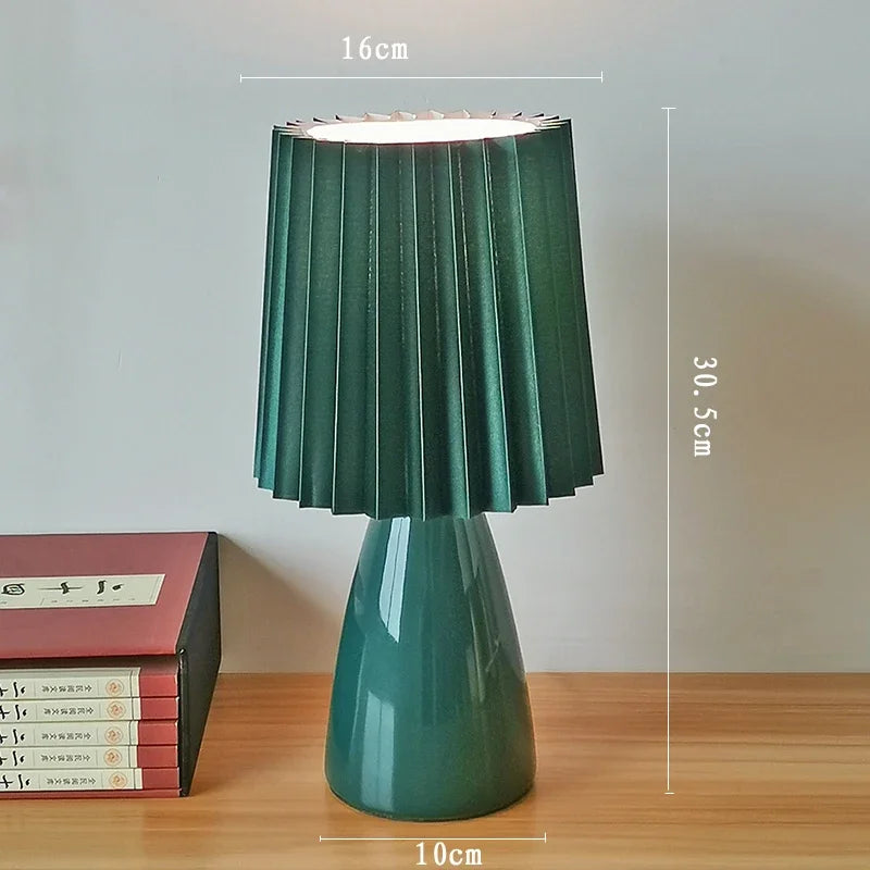 Milkshake-LED plissado abajur de cabeceira, cor quente, luz decorativa da noite, cerâmica iluminação interior, mesa sala, E27