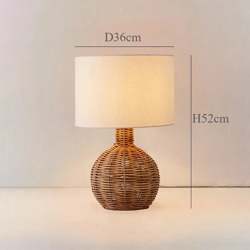 Japonês rattan lâmpada de mesa tecido abajur luzes led para sala estar decoração sofá quarto cabeceira noite suporte luminárias