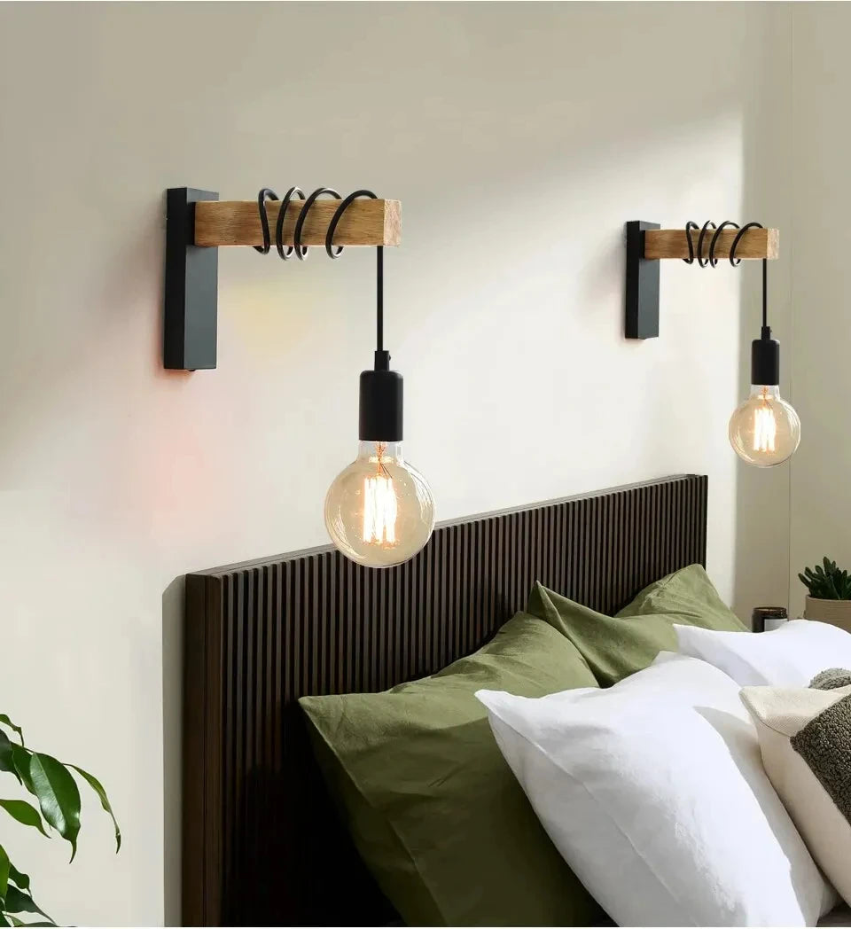 Retro madeira conduziu a lâmpada de parede e27 220v 110v industrial noite loft luminárias sala ao vivo lâmpada cabeceira decoração para banheiro restaurante