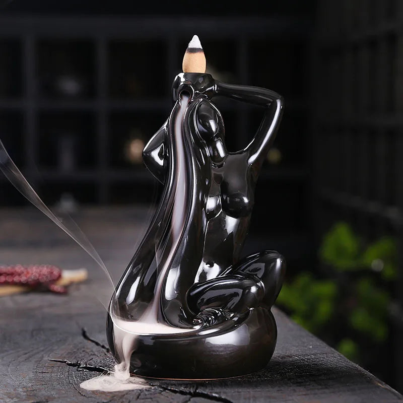 Elegante cerâmica Backflow incenso queimador para casa e decoração de escritório, bela figura feminina Design sem incenso, 1pc