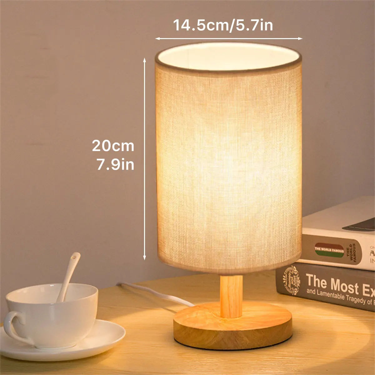 Usb lâmpada de cabeceira luzes da noite lâmpada de mesa para o quarto lâmpada de mesa de madeira luz da noite com cilindro sombra da lâmpada decoração da sua casa