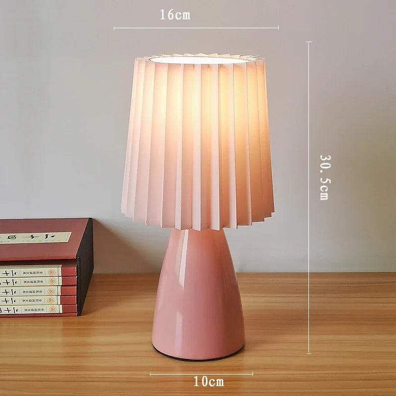 Milkshake-LED plissado abajur de cabeceira, cor quente, luz decorativa da noite, cerâmica iluminação interior, mesa sala, E27