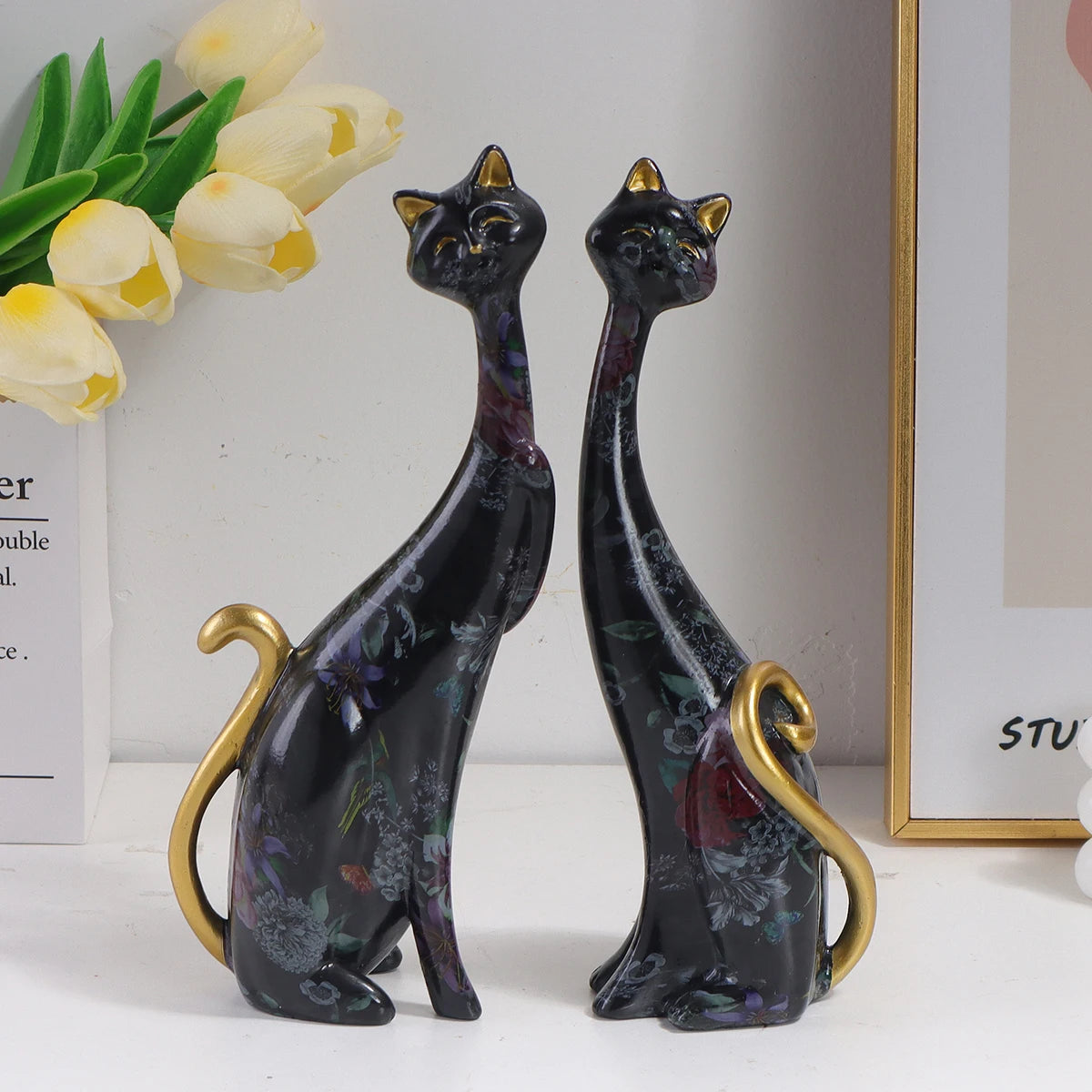 Criativo aquarela casal gato escultura resina material casa arte decorativa quarto sala de estar entrada corredor estatueta