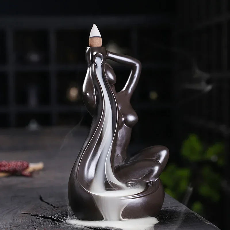 Elegante cerâmica Backflow incenso queimador para casa e decoração de escritório, bela figura feminina Design sem incenso, 1pc