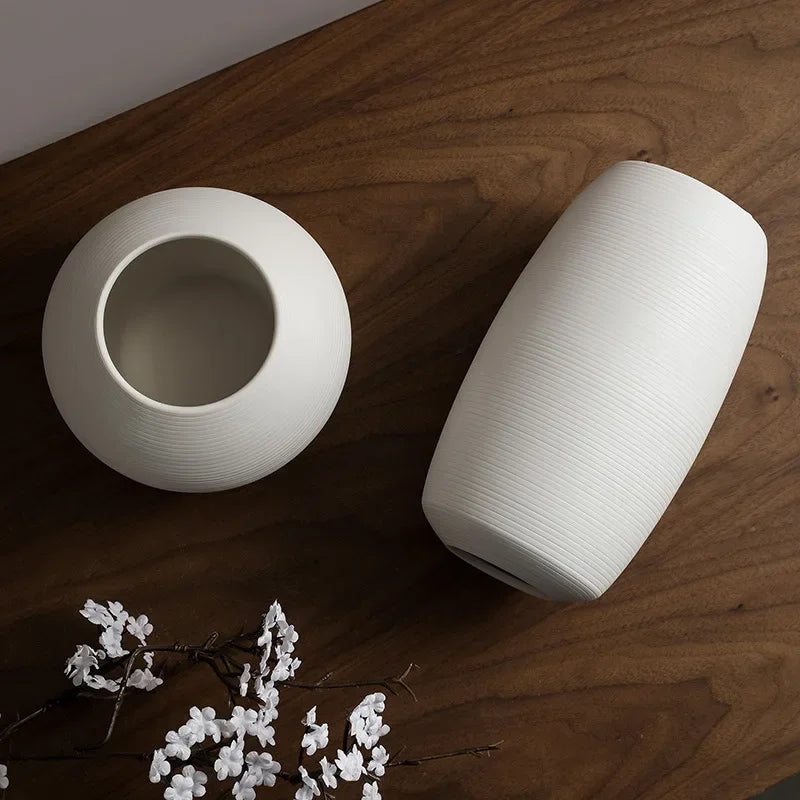 Moderno e minimalista criativo branco escovado vaso de cerâmica arranjo de flores secas vaso decoração para casa arte nórdica artesanato ornamentos