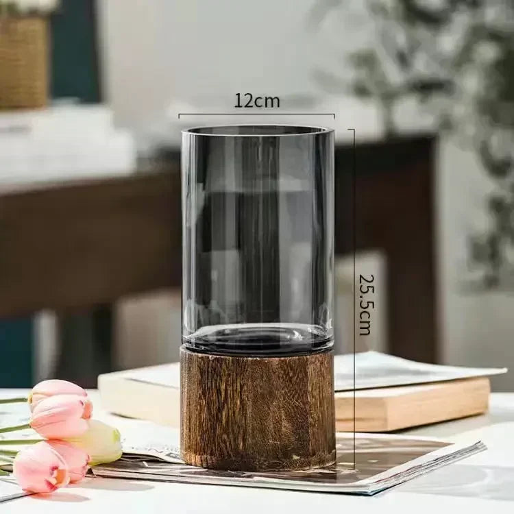Vasos simples europeu hidropônico planta casa sala de estar mesa inserida flor base madeira vaso vidro transparente decoração casa