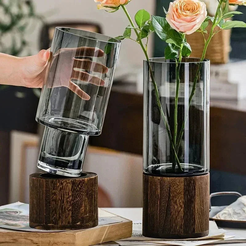 Vasos simples europeu hidropônico planta casa sala de estar mesa inserida flor base madeira vaso vidro transparente decoração casa