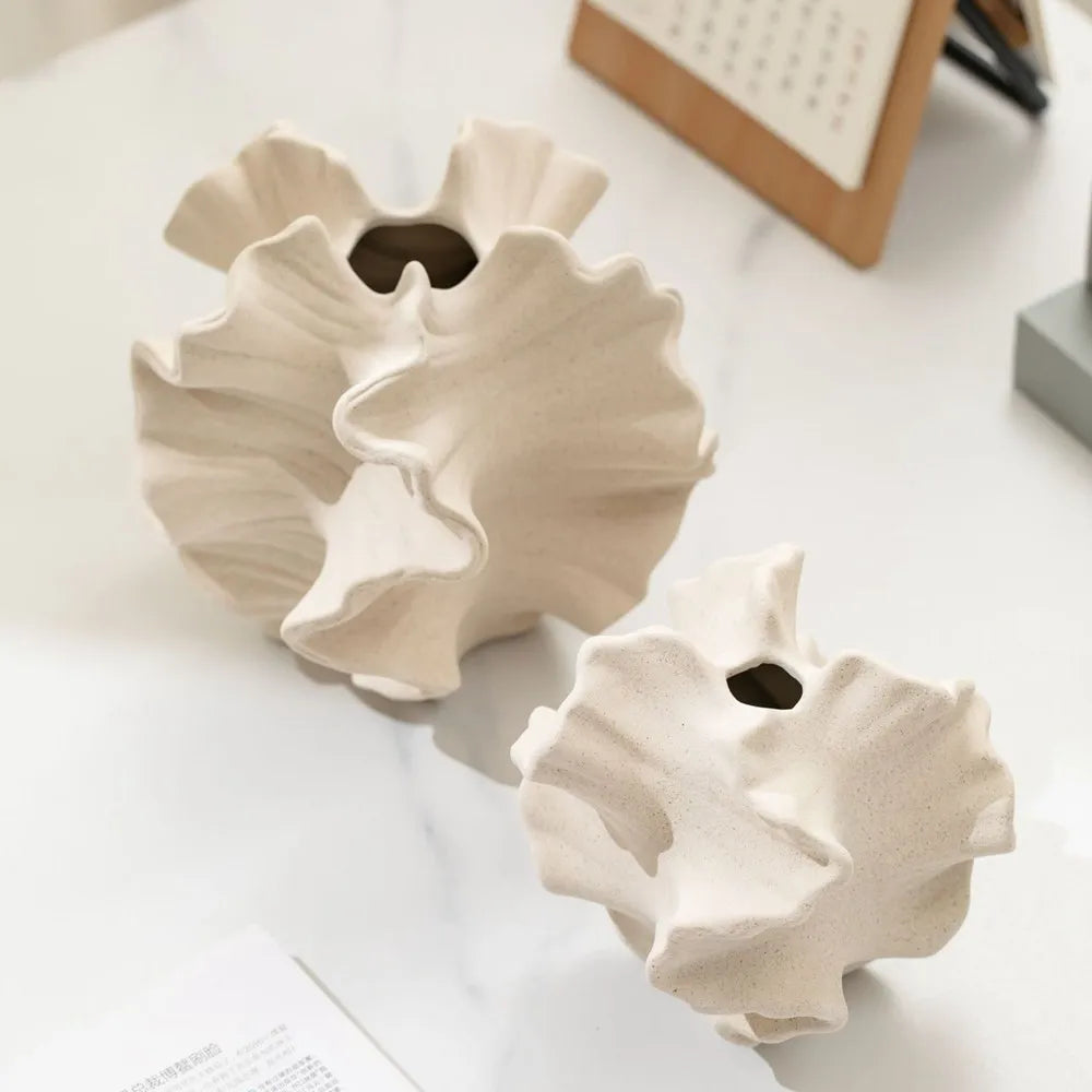 Capiron vaso de cerâmica coral, arte nórdica, bege, recipiente fosco para flor, pampas, grama, sala de estar, mesa, peças centrais, decoração