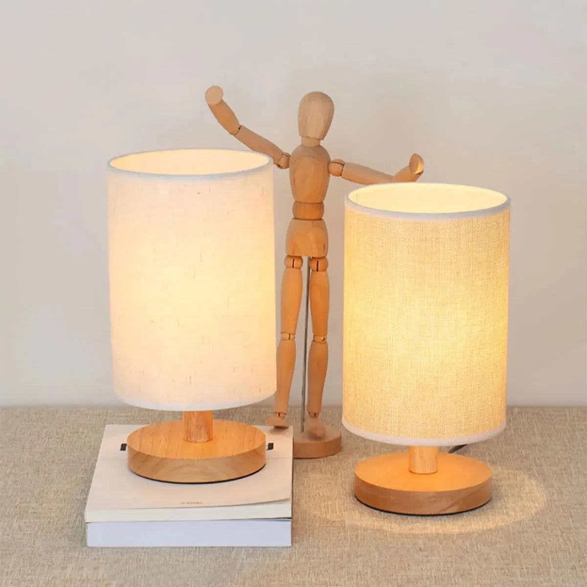 Usb lâmpada de cabeceira luzes da noite lâmpada de mesa para o quarto lâmpada de mesa de madeira luz da noite com cilindro sombra da lâmpada decoração da sua casa