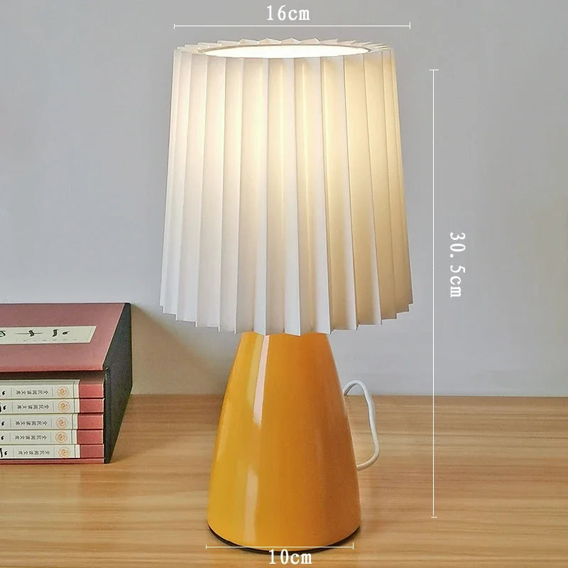 Milkshake-LED plissado abajur de cabeceira, cor quente, luz decorativa da noite, cerâmica iluminação interior, mesa sala, E27