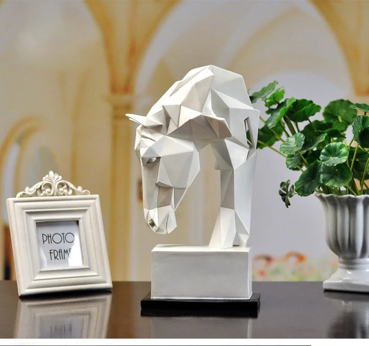 Cabeça de cavalo ornamentos resina nórdico moderno decoração para casa arte animal geométrico origami artesanato mobiliário mesa decoração estatueta