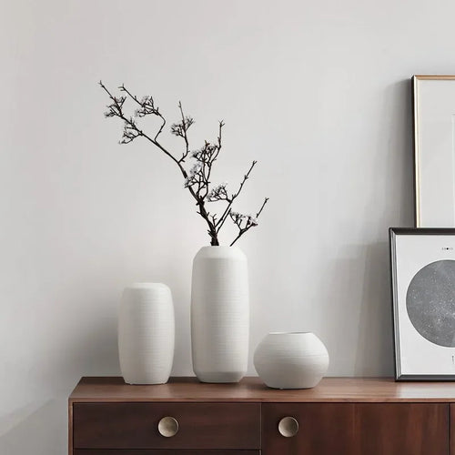 Moderno e minimalista criativo branco escovado vaso de cerâmica arranjo de flores secas vaso decoração para casa arte nórdica artesanato ornamentos