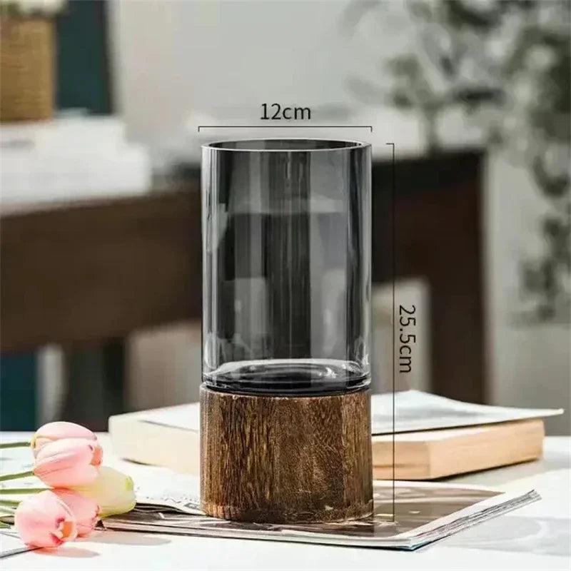 Vasos simples europeu hidropônico planta casa sala de estar mesa inserida flor base madeira vaso vidro transparente decoração casa