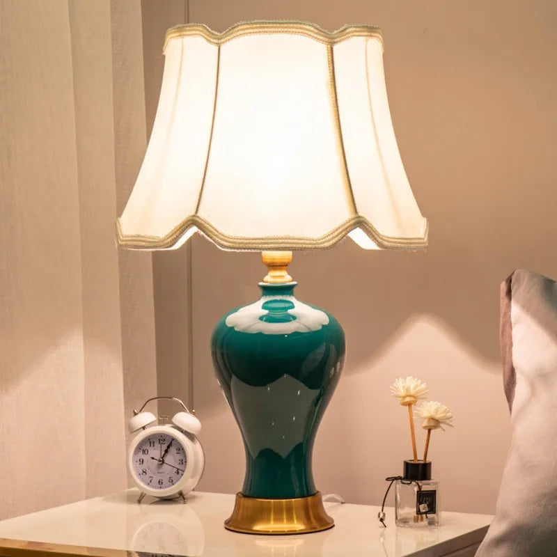 Americano retro cerâmica tecido lâmpada de mesa minimalista romance decoração para casa quarto cabeceira estudo leitura luzes led atmosfera