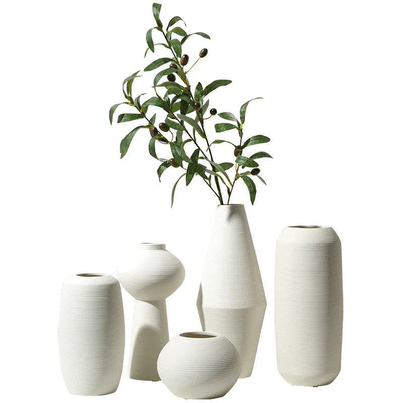 Moderno e minimalista criativo branco escovado vaso de cerâmica arranjo de flores secas vaso decoração para casa arte nórdica artesanato ornamentos