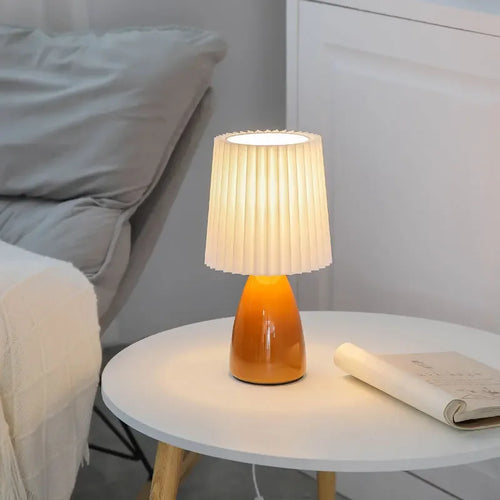 Milkshake-LED plissado abajur de cabeceira, cor quente, luz decorativa da noite, cerâmica iluminação interior, mesa sala, E27