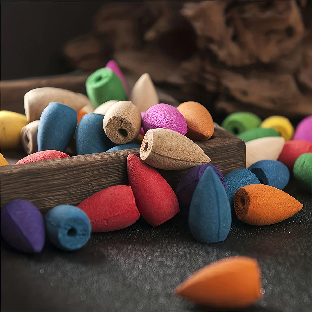 1pc montanhas rio cachoeira refluxo queimador de incenso fonte refluxo aroma fumaça incensário titular artesanato para casa + 60 cones de incenso