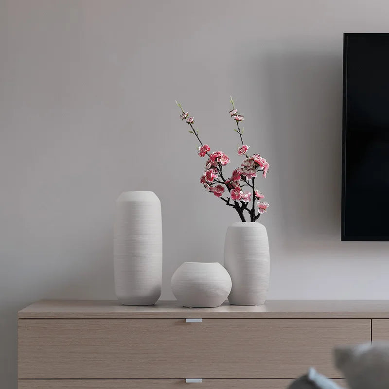 Moderno e minimalista criativo branco escovado vaso de cerâmica arranjo de flores secas vaso decoração para casa arte nórdica artesanato ornamentos