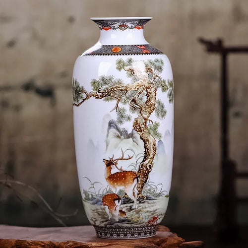 Vaso de cerâmica jingdezhen, vasos de flores tradicionais chineses, decoração de sala de estar, superfície fina e lisa, artigos de decoração