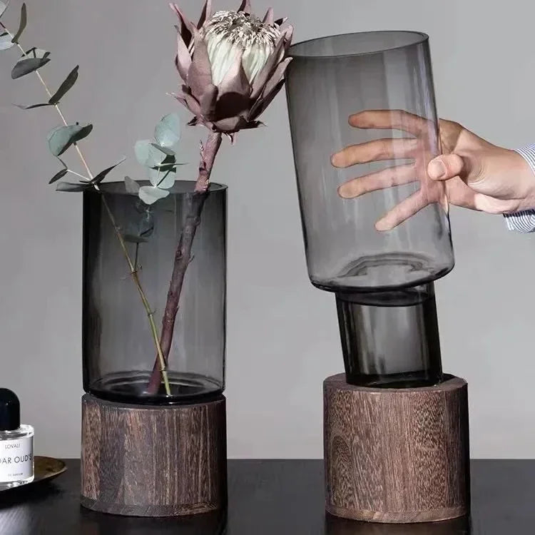 Vasos simples europeu hidropônico planta casa sala de estar mesa inserida flor base madeira vaso vidro transparente decoração casa