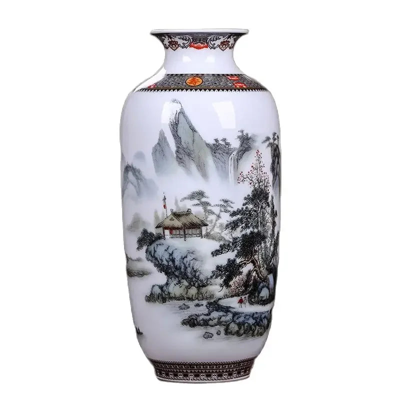 Vaso de cerâmica jingdezhen, vasos de flores tradicionais chineses, decoração de sala de estar, superfície fina e lisa, artigos de decoração