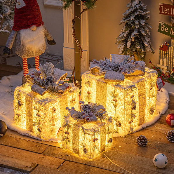 Caixas de Presente de Natal LED, Kit com 3