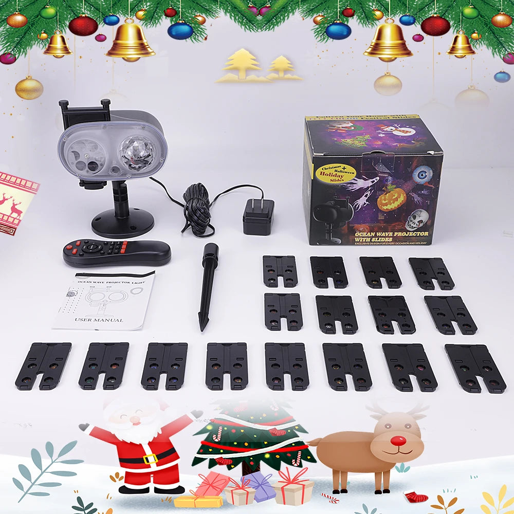 Natal Halloween Projetor Luzes Outdoor 3D Ocean Wave & 16 Padrões Projetor Laser à prova d'água para Indoor Halloween Holiday