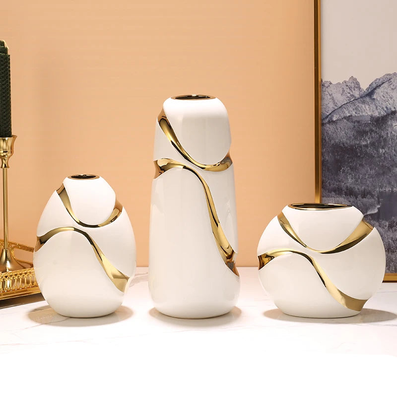 Vaso de Cerâmica Banhado a Ouro | Decoração Moderna e Elegante