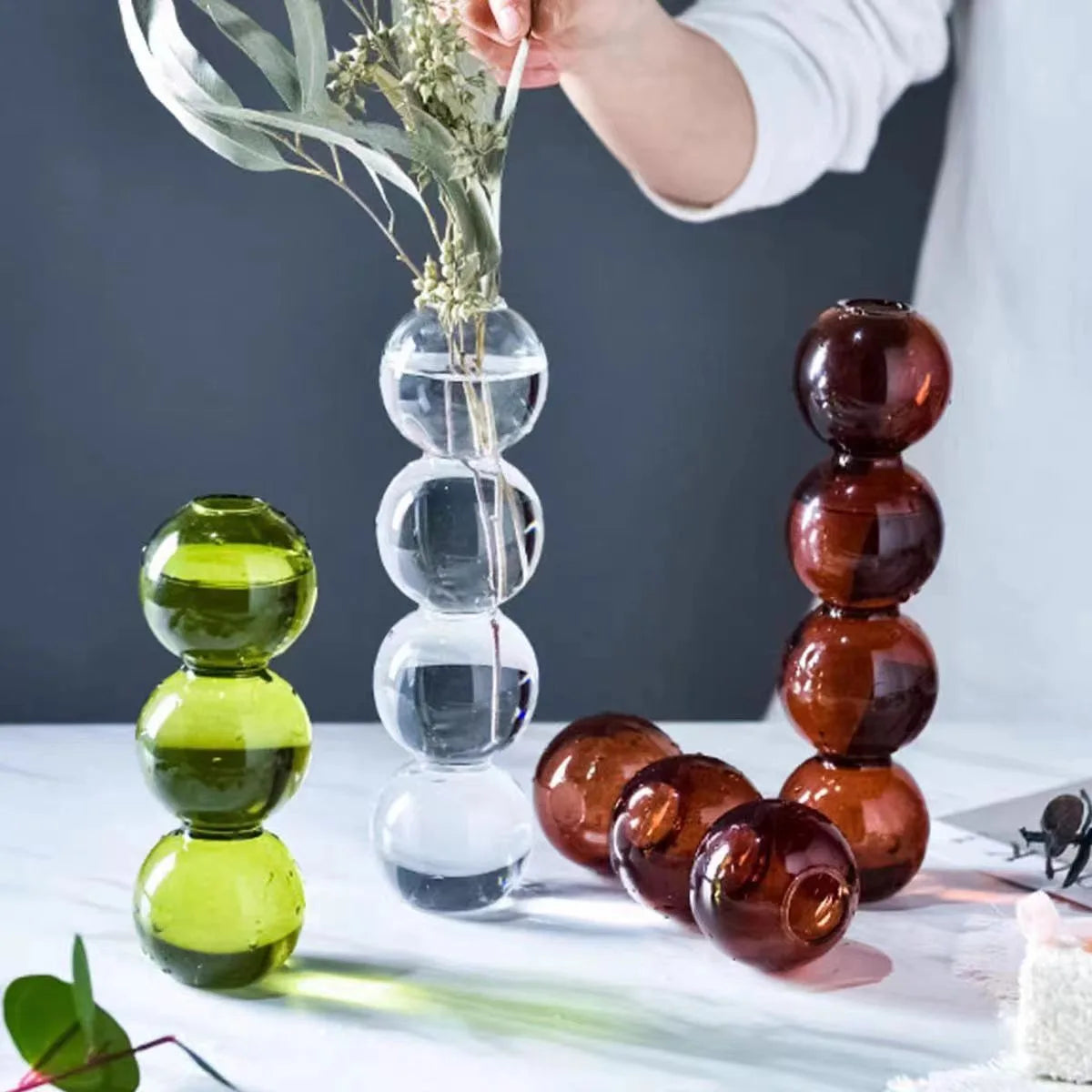 Vaso de bolhas de vidro nórdico-plantador hidropônico transparente para decoração de mesa de casa, ideia de presente simples e fofa e decoração de arranjo de flores